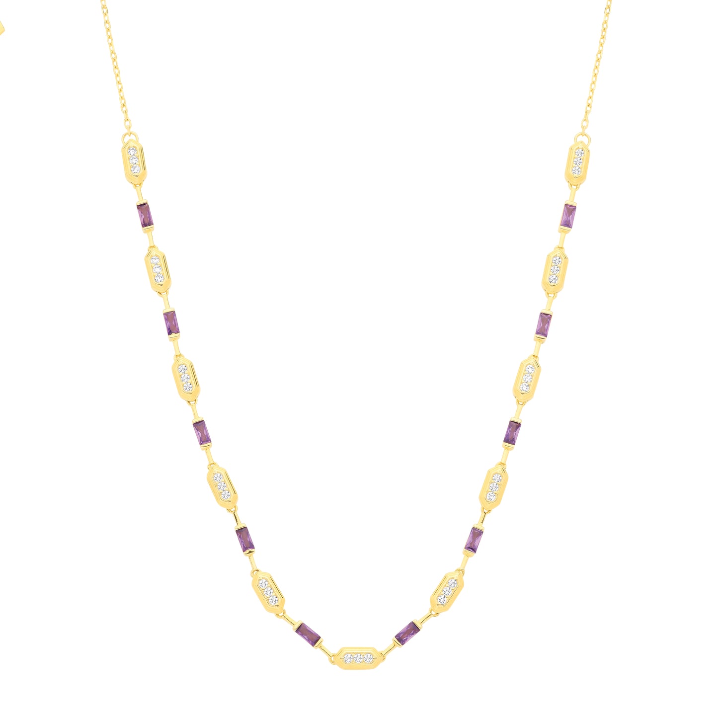 Gold-plated Silver  Purple CZ Canoe Boat Paddles Station Necklace - GVK547