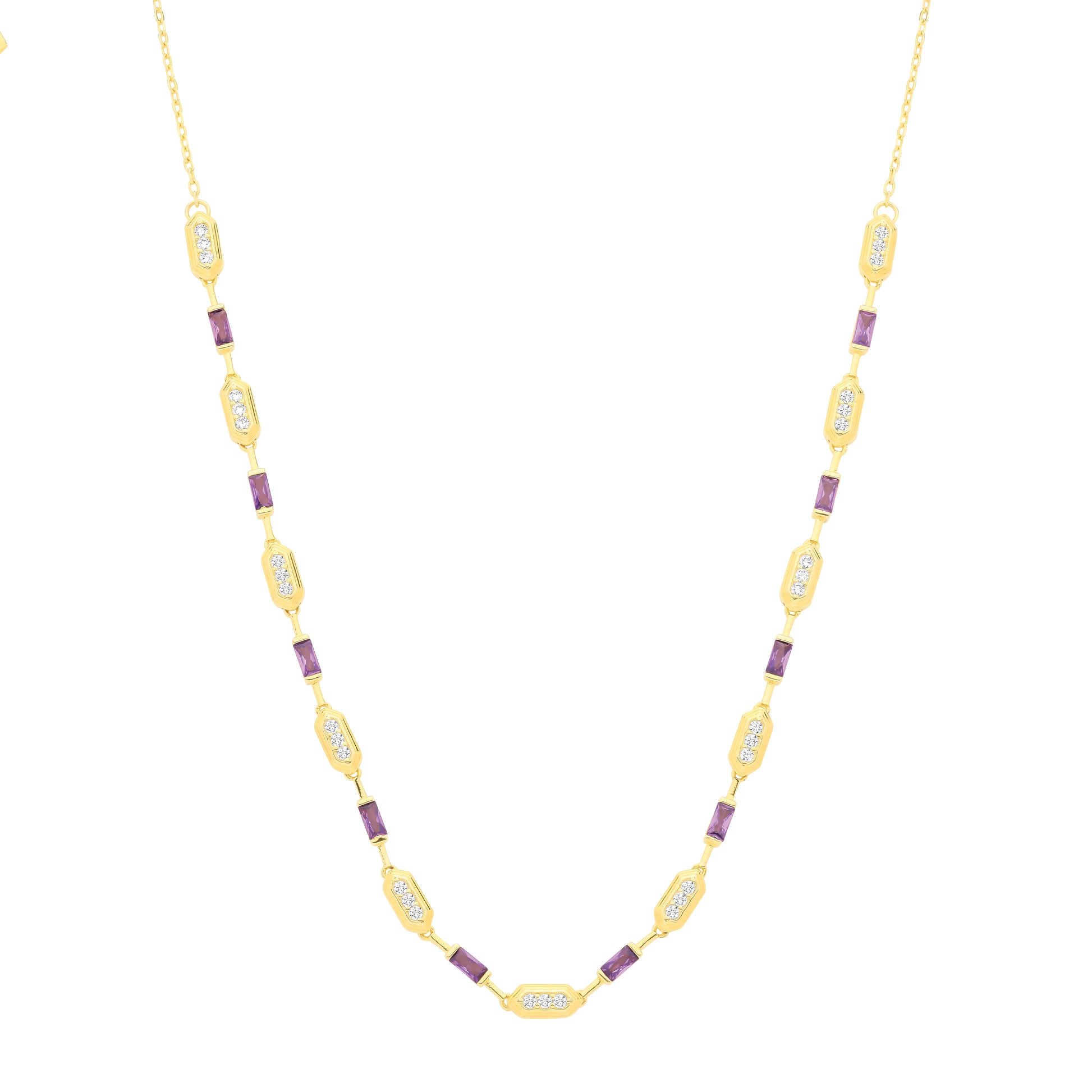 Gold-plated Silver  Purple CZ Canoe Boat Paddles Station Necklace - GVK547