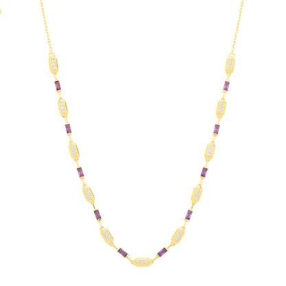 Gold-plated Silver  Purple CZ Canoe Boat Paddles Station Necklace - GVK547