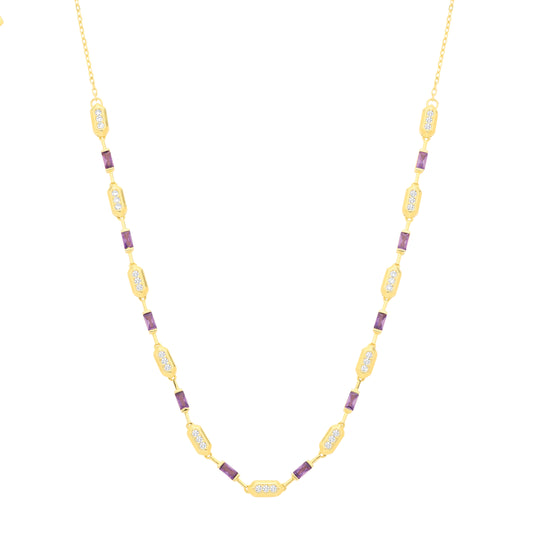 Gold-plated Sterling Silver  CZ & Amethyst Mixed Cut Necklace - GVK547