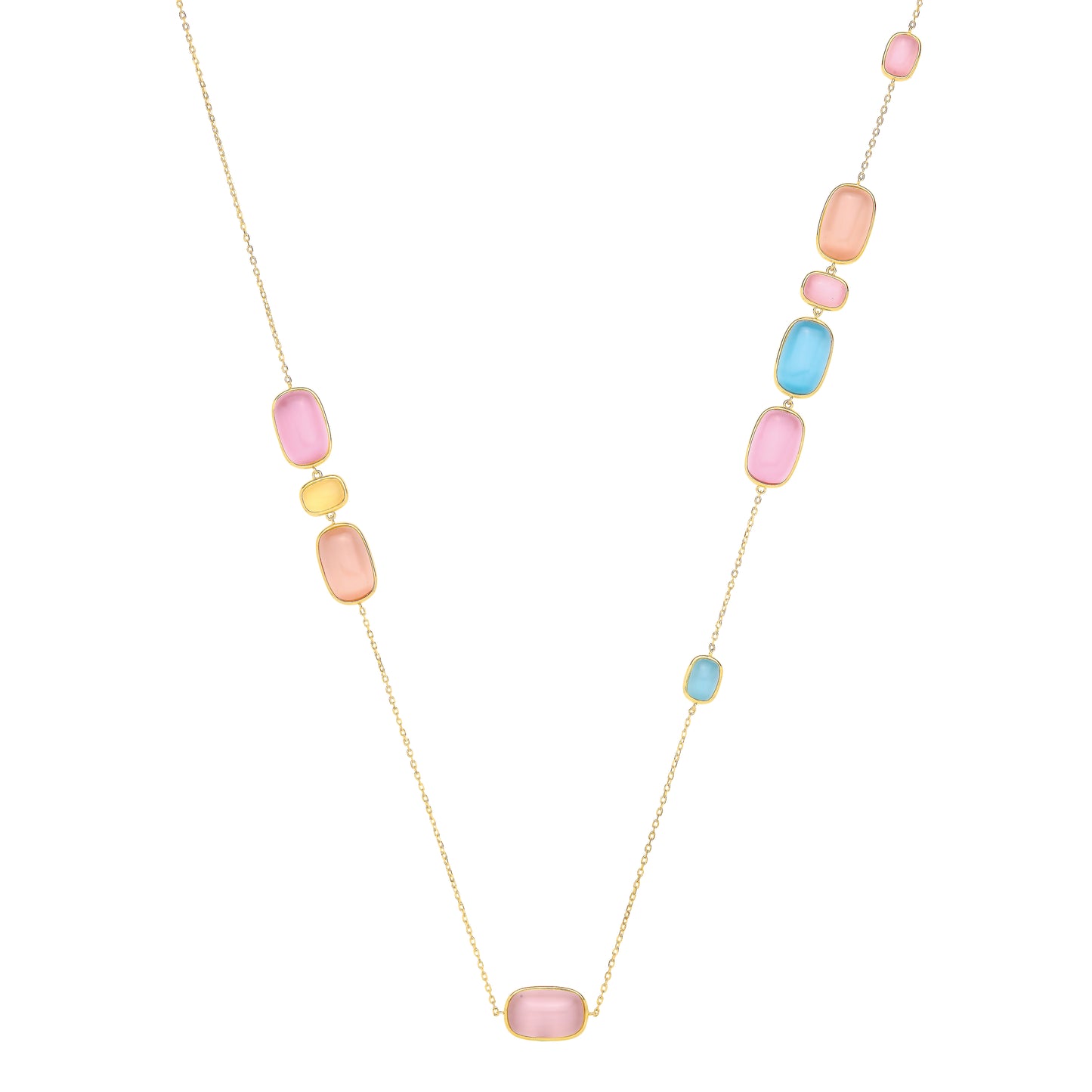 Gold-plated Silver  Blue Peach Amber Agate Candy Station Necklace - GVK550