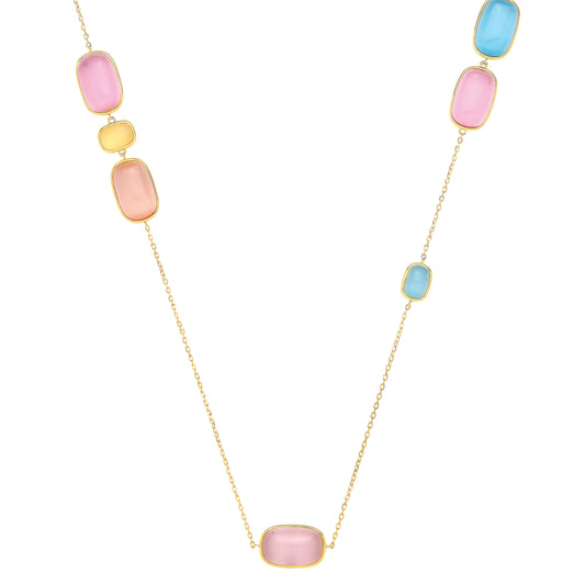 Gold-plated Silver  Pink & Blue Chalcedony Gemstone Necklace - GVK550