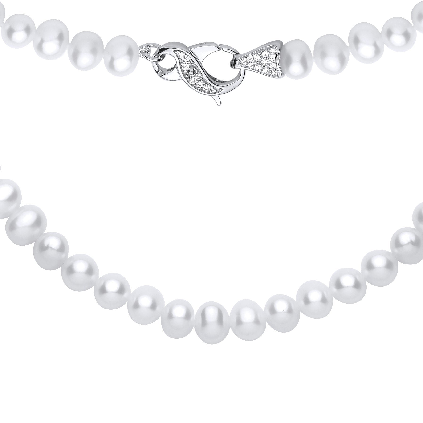 Silver  White Pebble Shape Fresh Water Pearl & CZ Necklace 6-6.5mm - GVK551