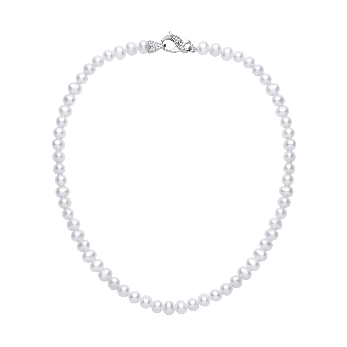 Silver  White Pebble Shape Fresh Water Pearl & CZ Necklace 6-6.5mm - GVK551