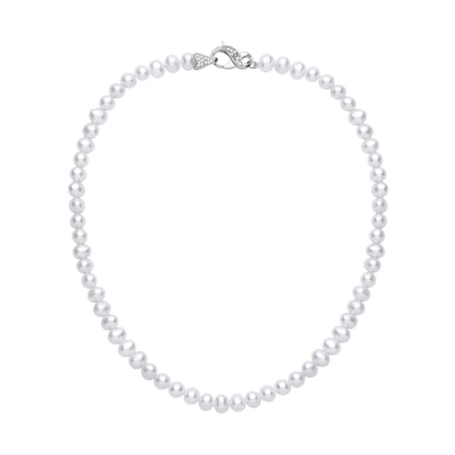 Silver  Pebble Pearl CZ Irregular Pebble Beads Infinity Necklace - GVK551