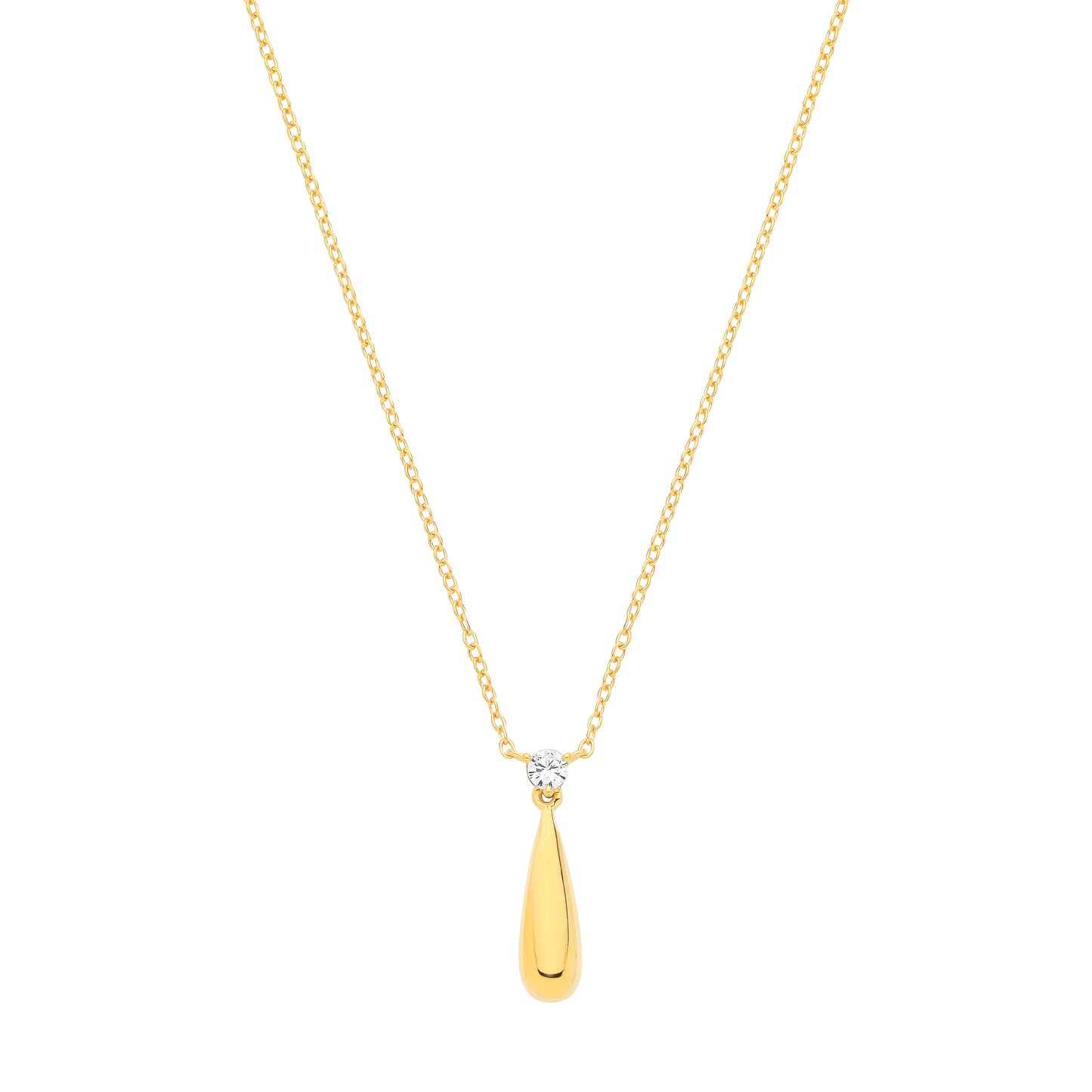 18K Gold Plated 1 Micron Necklace With CZ Teardrop Pendant - GVK552