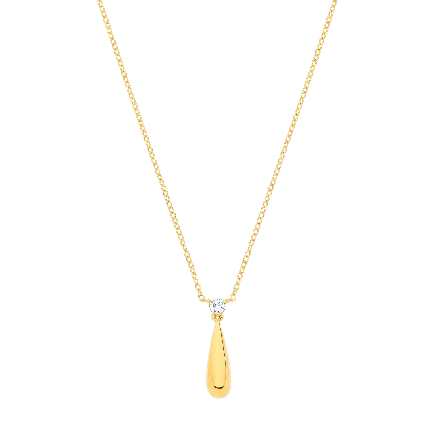 Gold-plated Silver  CZ Torpedo Teardrop Solitaire Necklace - GVK552