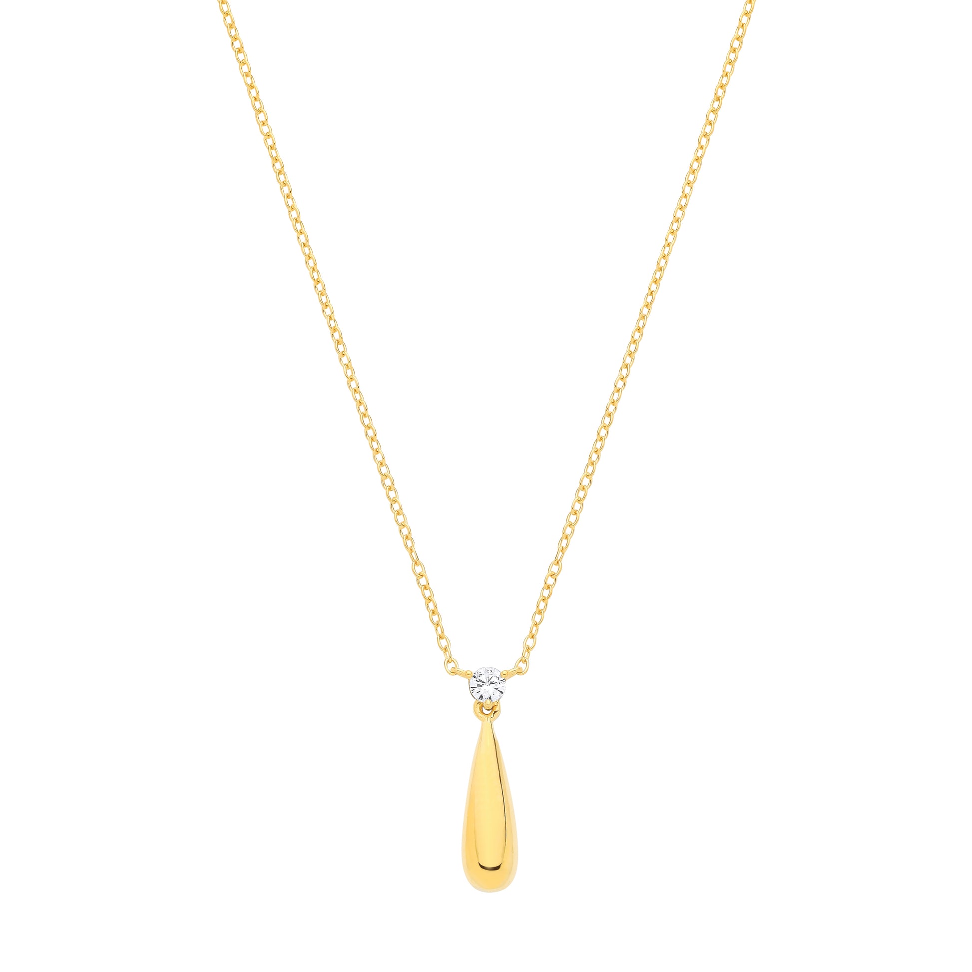 Gold-plated Silver  CZ Torpedo Teardrop Solitaire Necklace - GVK552
