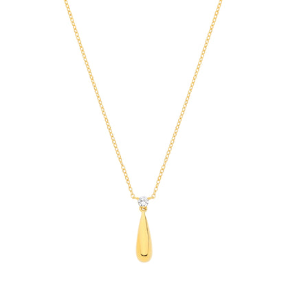 Gold-plated Silver  CZ Torpedo Teardrop Solitaire Necklace - GVK552