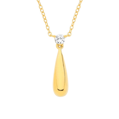 Gold-plated Silver  CZ Torpedo Teardrop Solitaire Necklace - GVK552