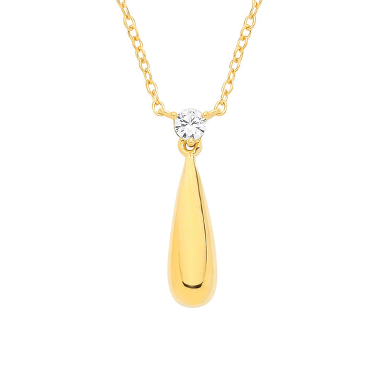 Gold-plated Silver  CZ Torpedo Teardrop Solitaire Necklace - GVK552