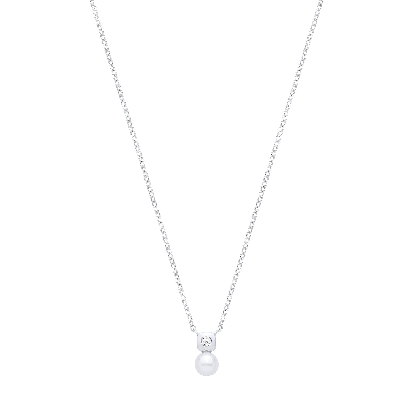 Silver  CZ & Fresh Water Pearl 4.5-5mm Pendant Necklace - GVK553