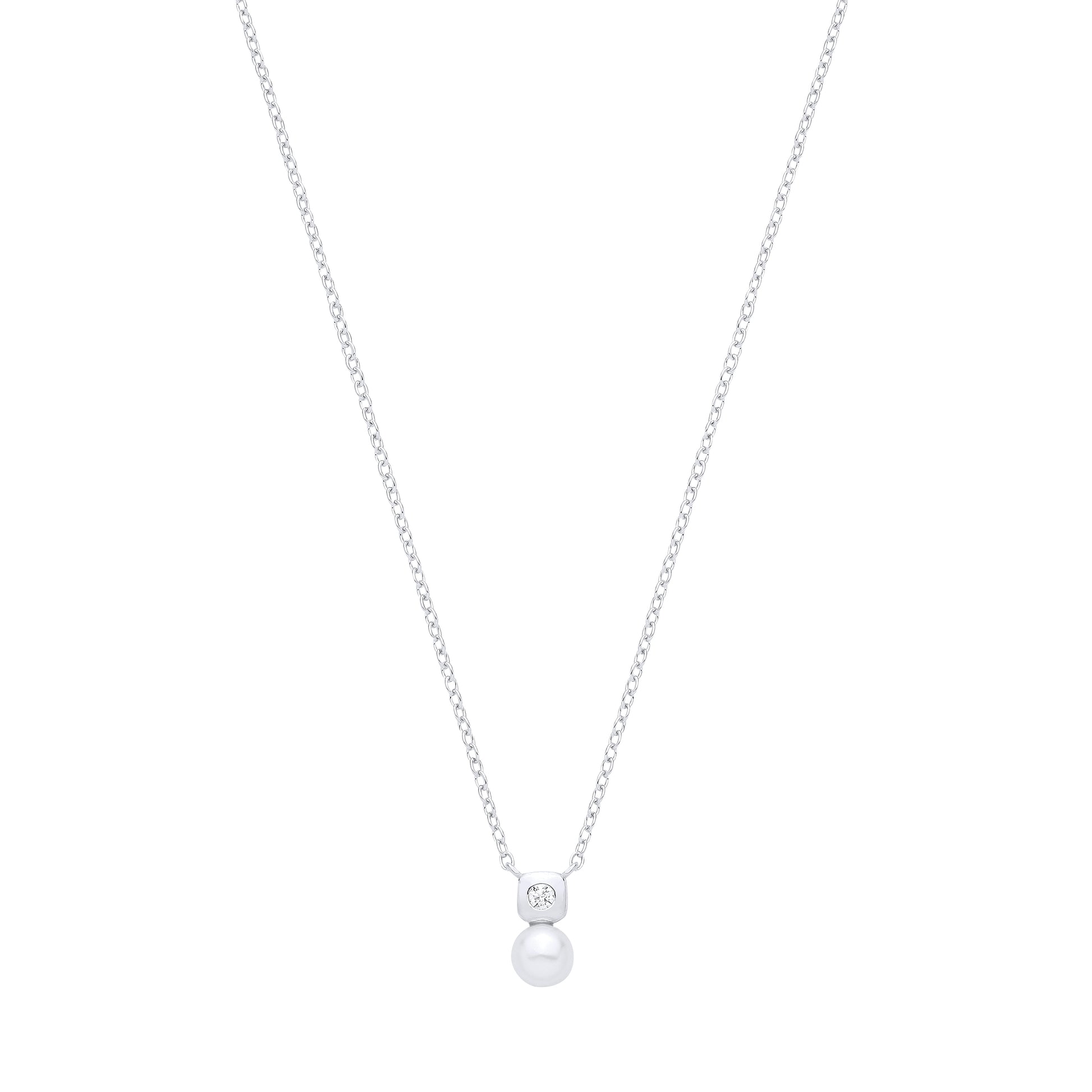 Silver  CZ & Fresh Water Pearl 4.5-5mm Pendant Necklace - GVK553