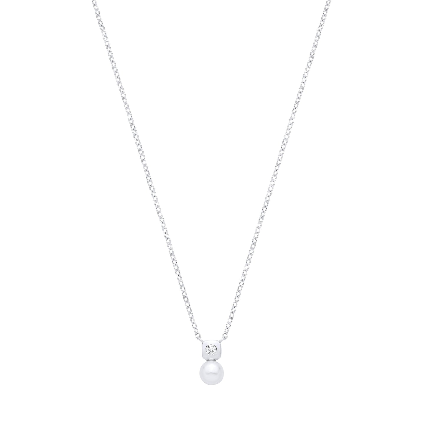 Silver  Pearl & CZ Full Moon Marshmallow Ice Cube Necklace - GVK553