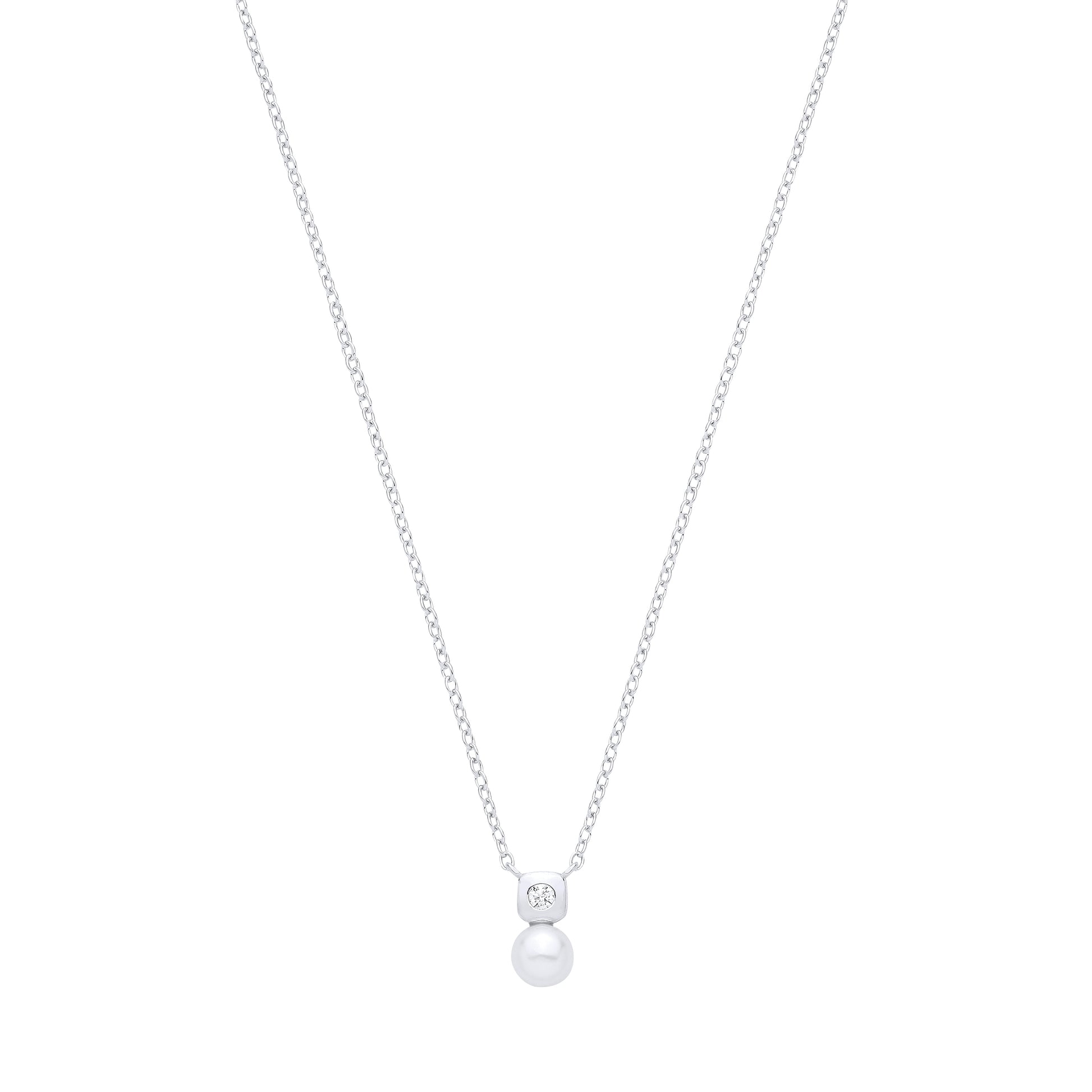 Silver  Pearl & CZ Full Moon Marshmallow Ice Cube Necklace - GVK553
