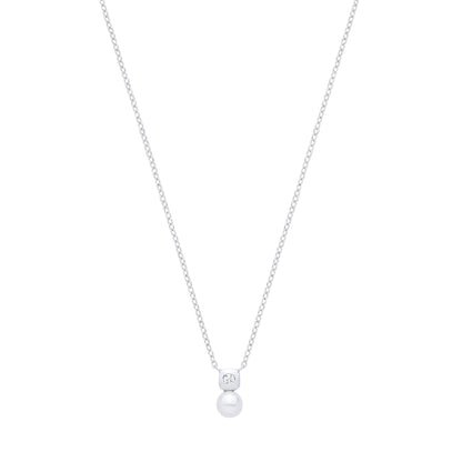 Silver  Pearl & CZ Full Moon Marshmallow Ice Cube Necklace - GVK553