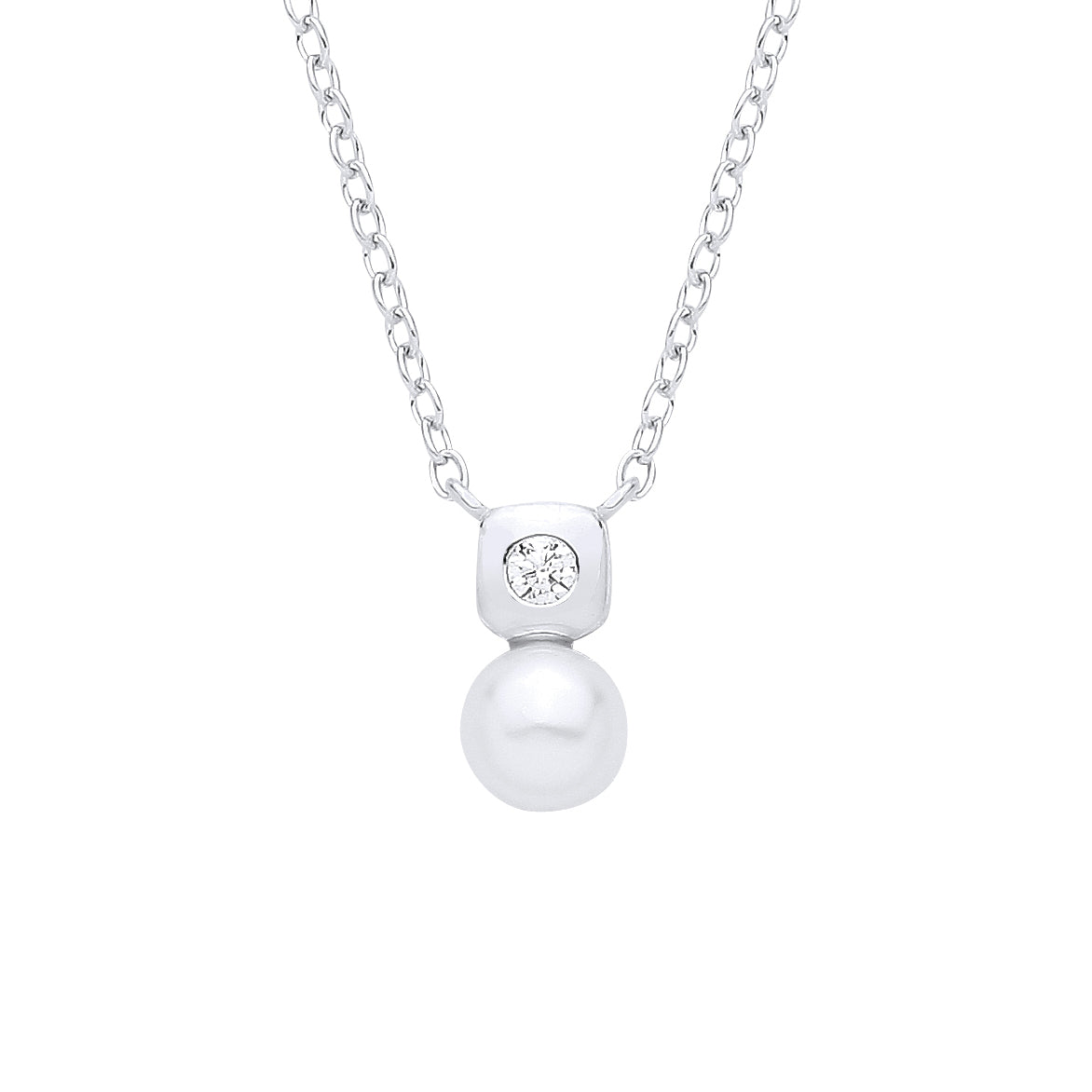 Silver  CZ & Fresh Water Pearl 4.5-5mm Pendant Necklace - GVK553
