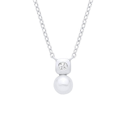 Silver  CZ & Fresh Water Pearl 4.5-5mm Pendant Necklace - GVK553