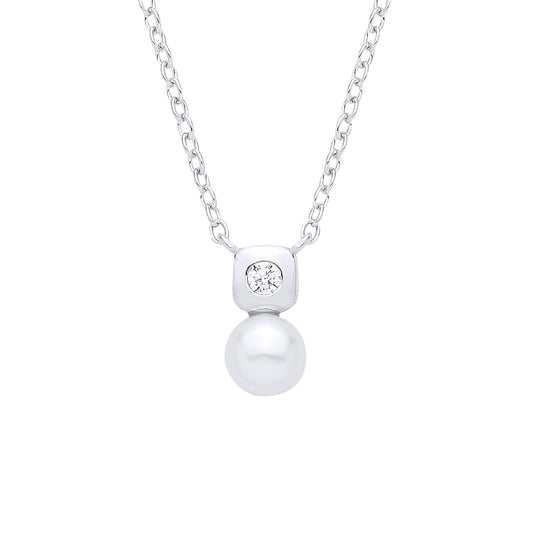 Silver  CZ & Fresh Water Pearl 4.5-5mm Pendant Necklace - GVK553