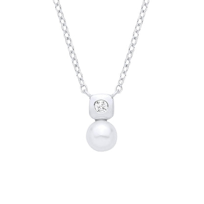 Silver  Pearl & CZ Full Moon Marshmallow Ice Cube Necklace - GVK553