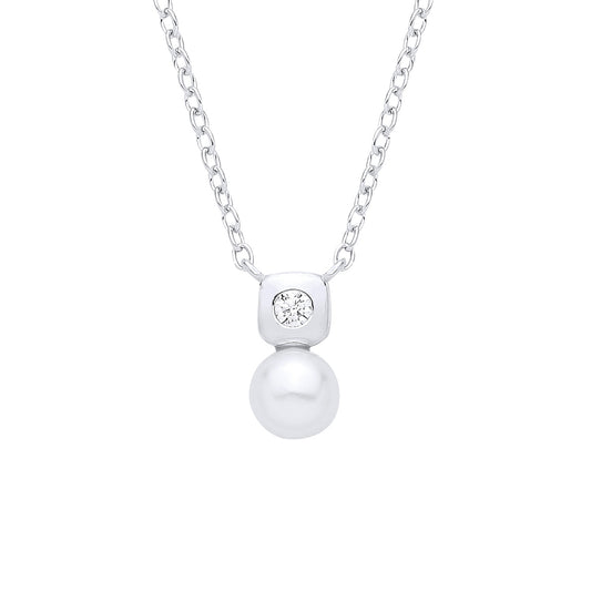 Silver  CZ & Fresh Water Pearl 4.5-5mm Pendant Necklace - GVK553