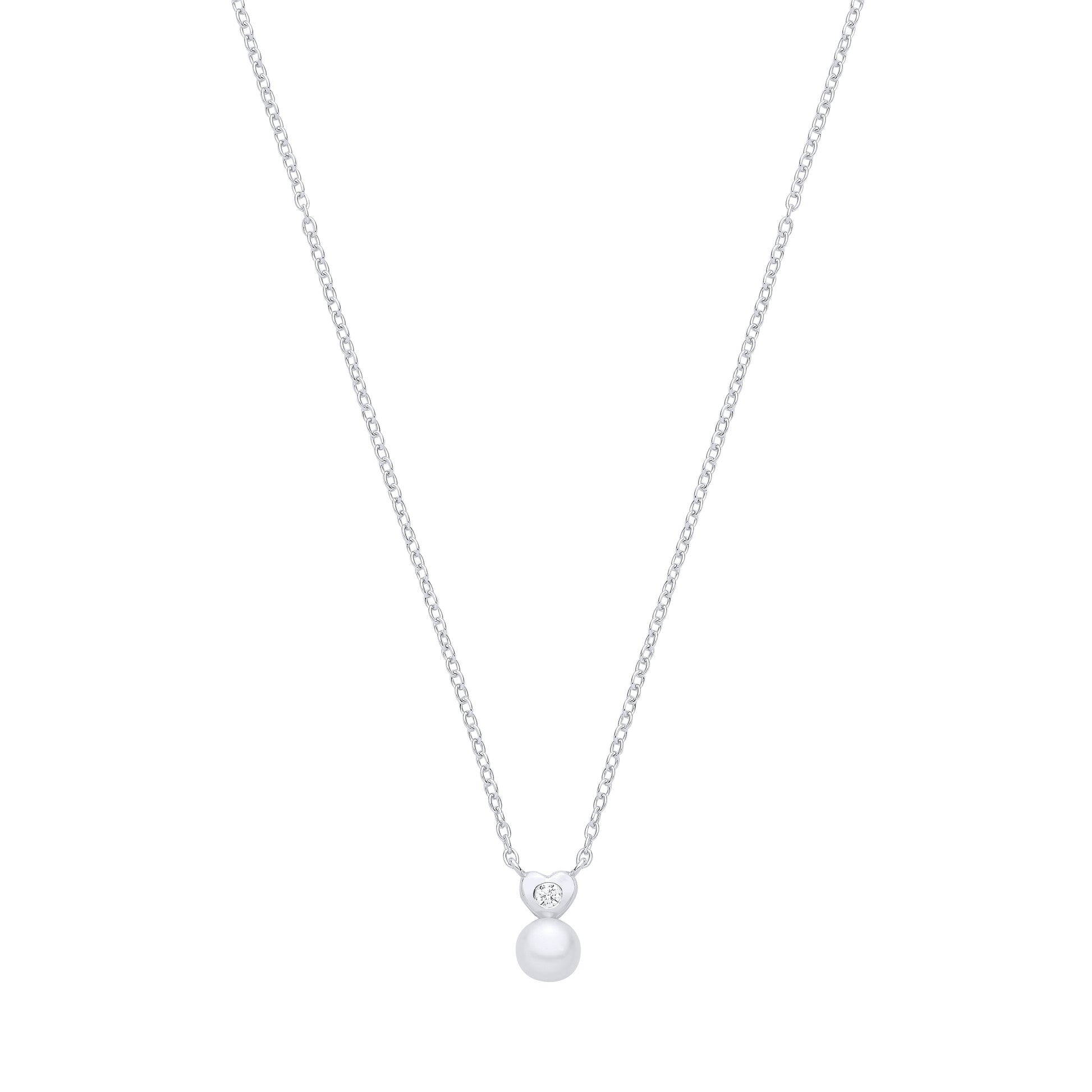 Silver  CZ & Fresh Water Pearl Heart Pendant Necklace - GVK554