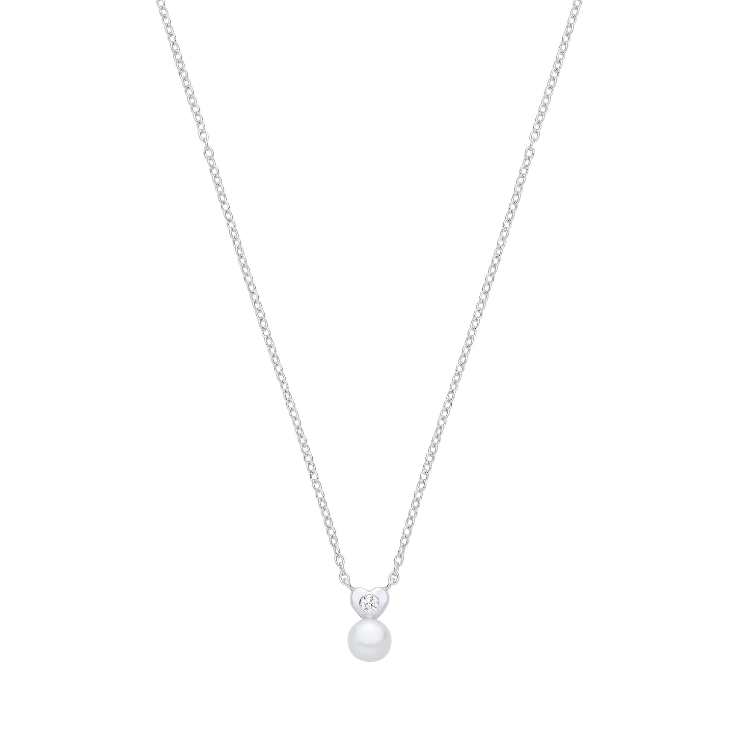 Silver  Pearl & CZ Sweetheart Full Moon Lavalier Necklace - GVK554