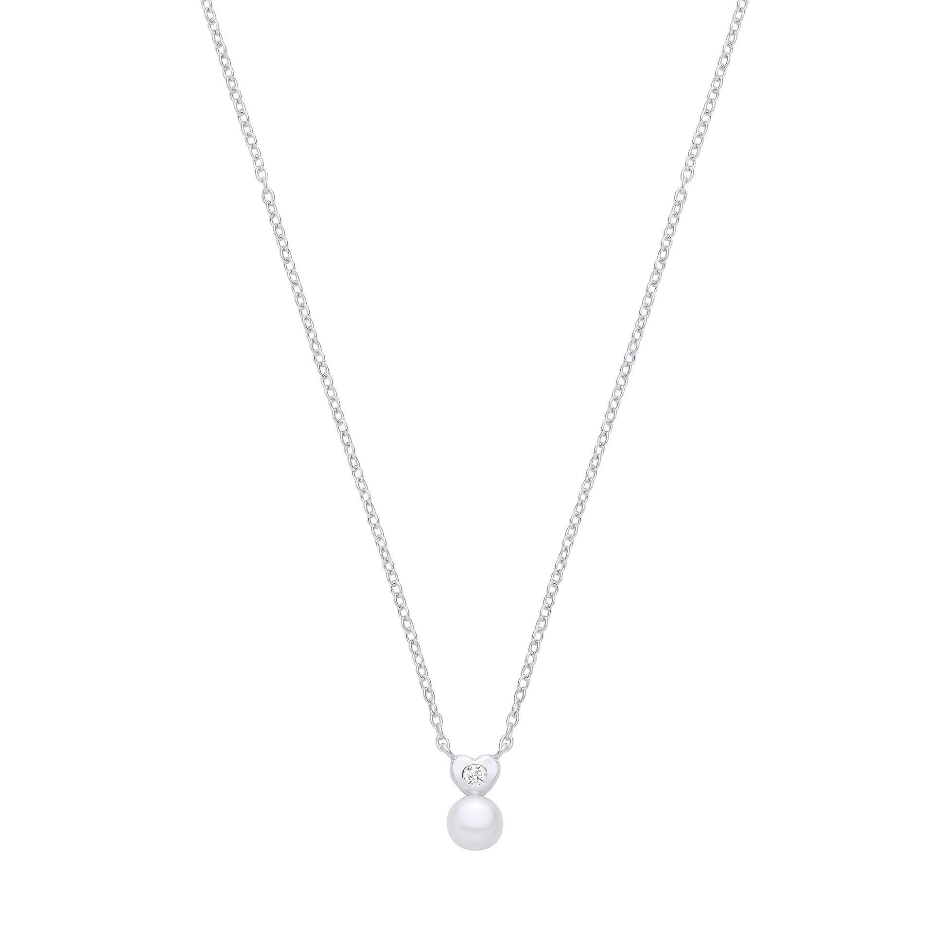Silver  Pearl & CZ Sweetheart Full Moon Lavalier Necklace - GVK554