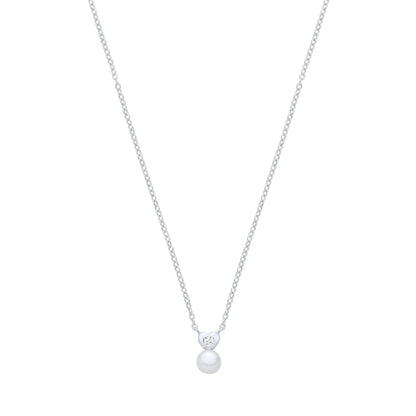 Silver  Pearl & CZ Sweetheart Full Moon Lavalier Necklace - GVK554