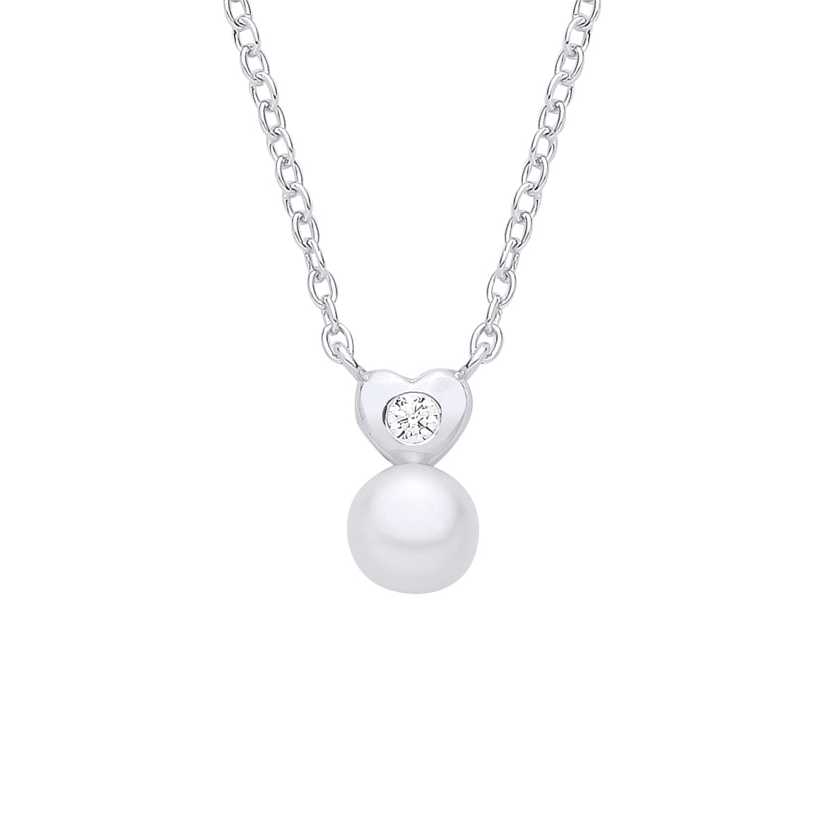 Silver  Pearl & CZ Sweetheart Full Moon Lavalier Necklace - GVK554