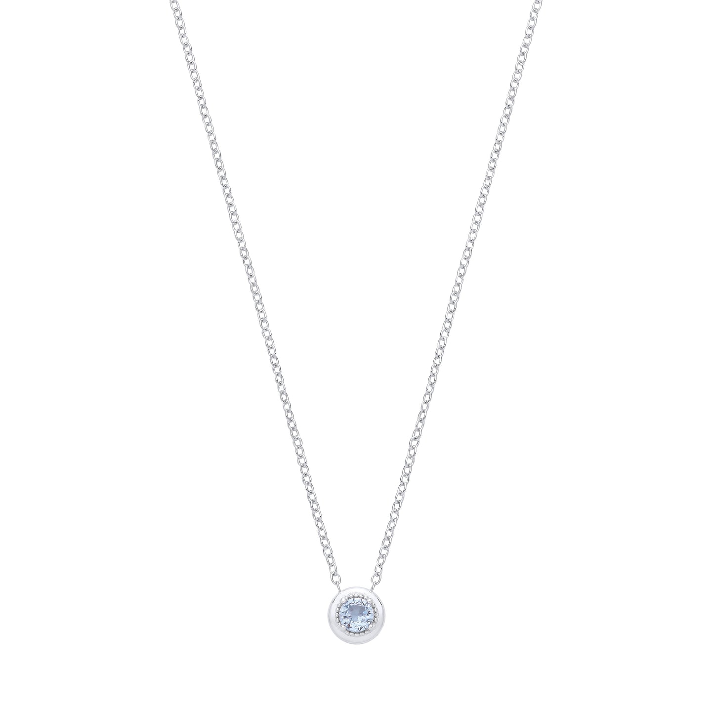 Silver  Blue CZ Icy Arctic Beaded Halo Lavalier Necklace - GVK555