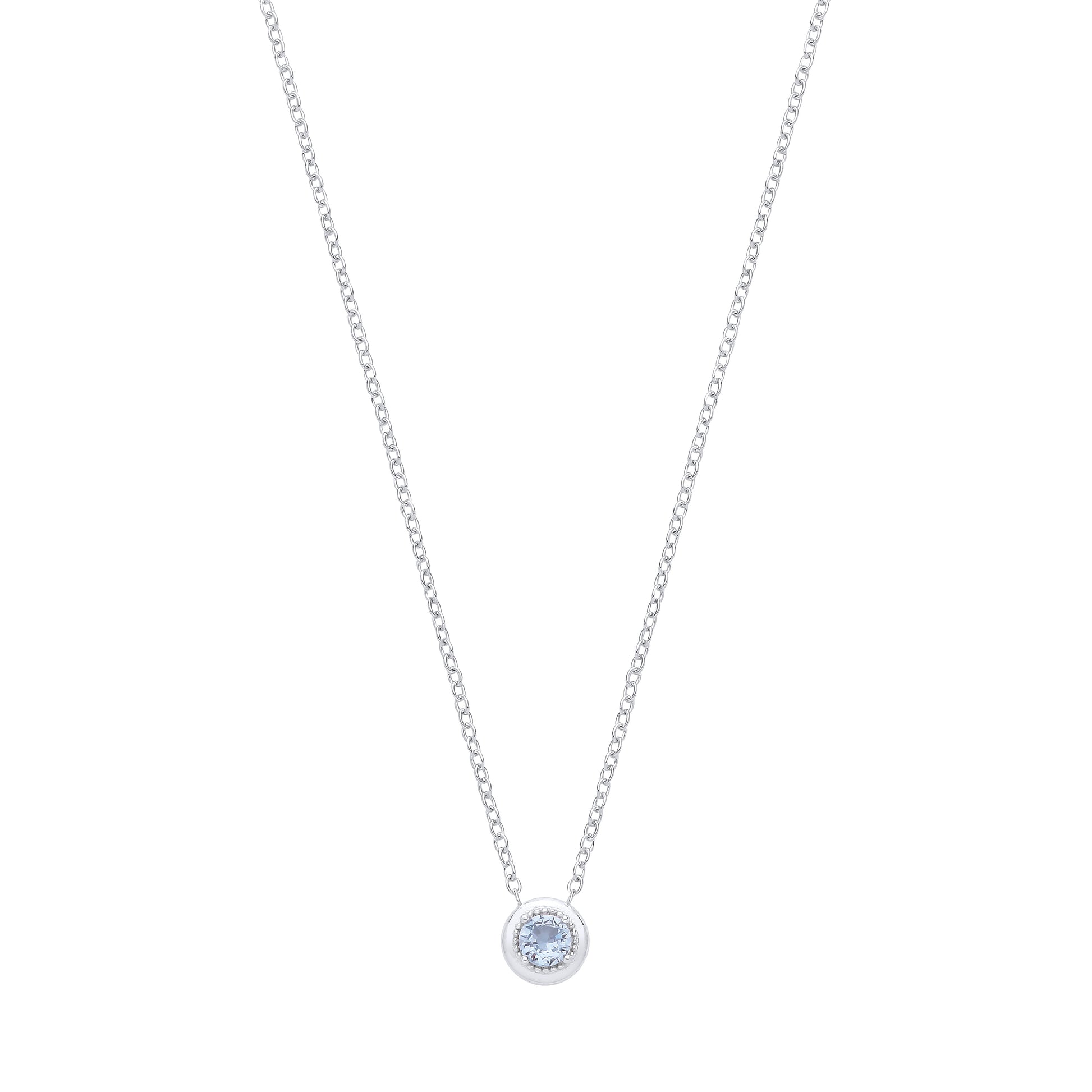 Silver  Blue CZ Icy Arctic Beaded Halo Lavalier Necklace - GVK555