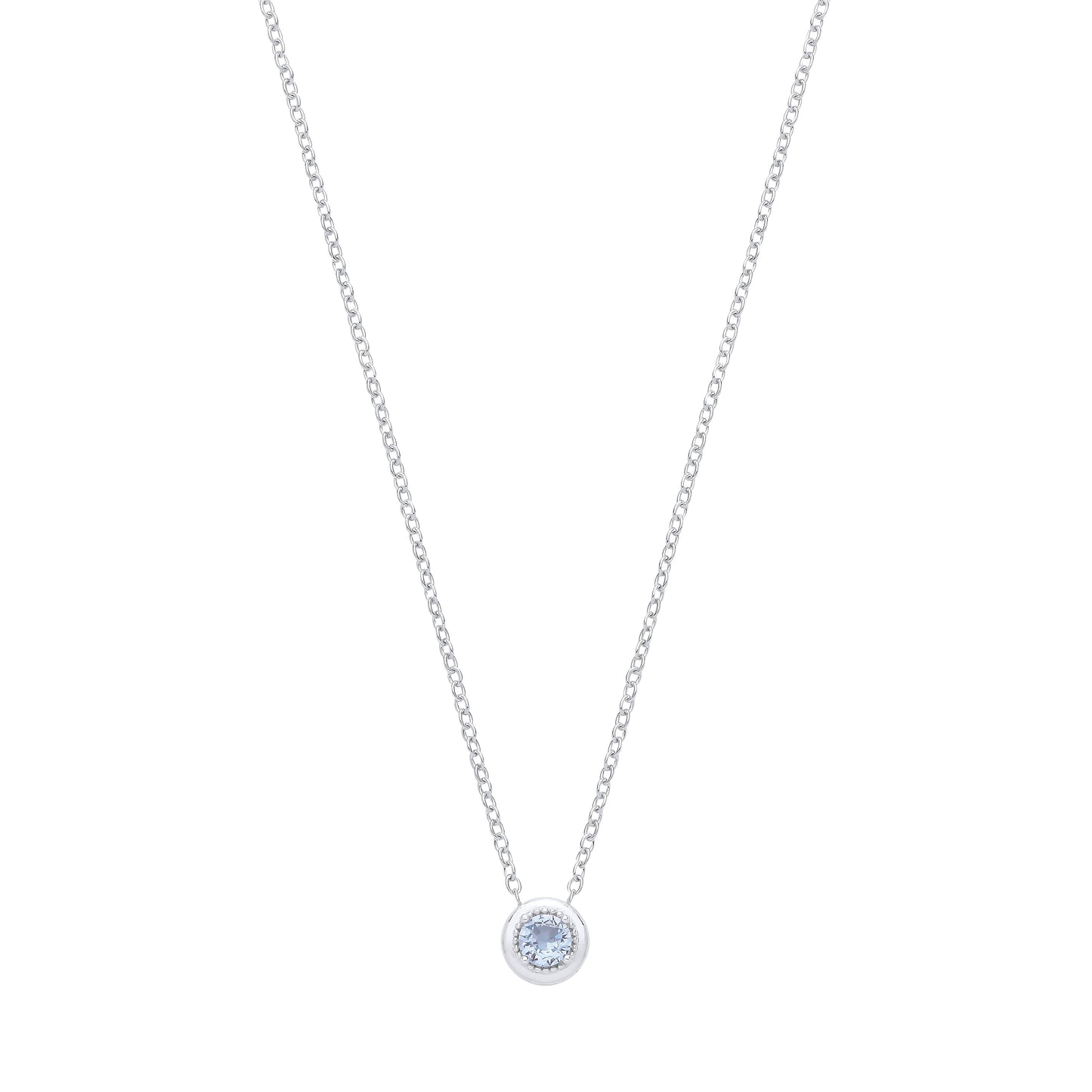 Silver  Blue Spinel CZ Round Pendant Necklace - GVK555