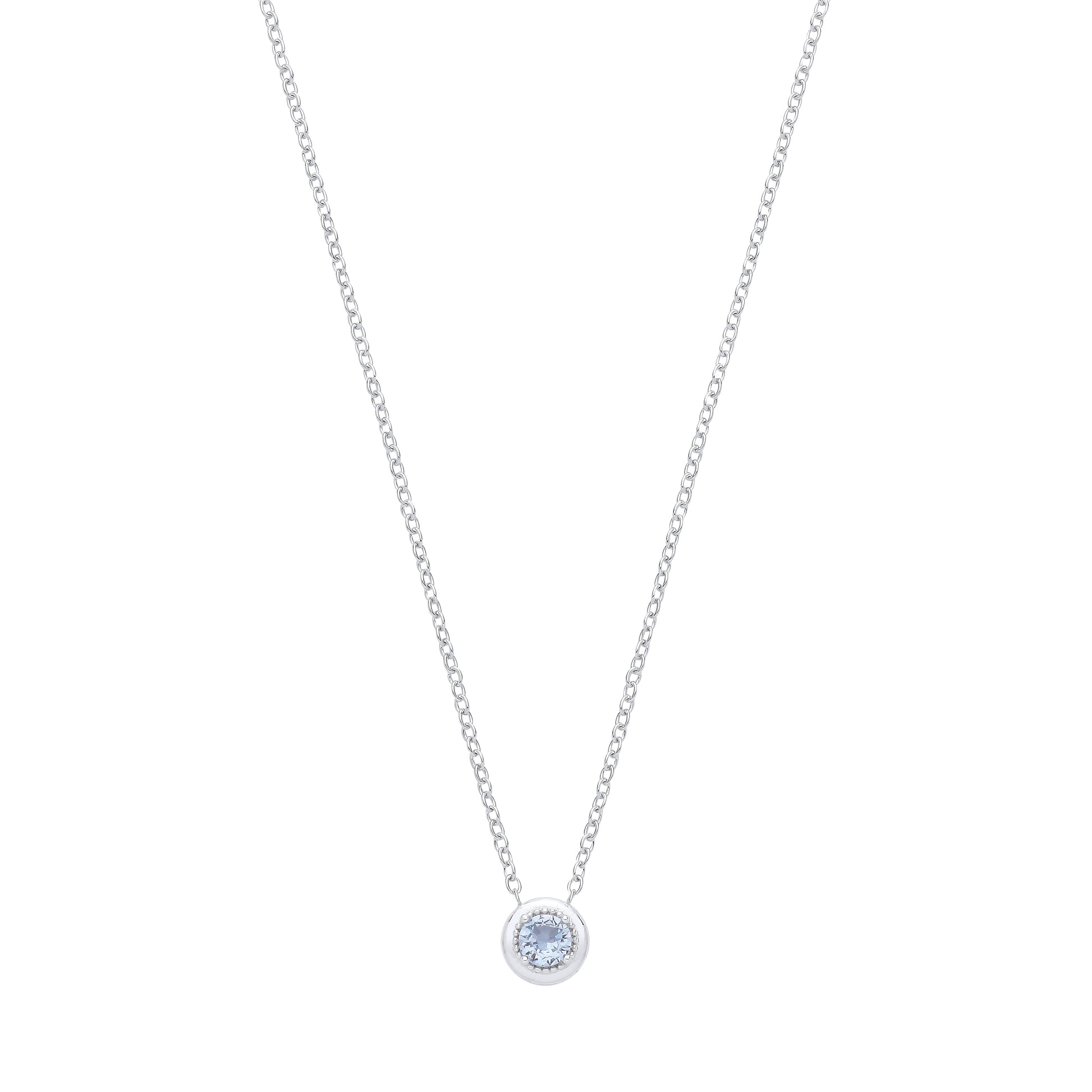 Silver  Blue Spinel CZ Round Pendant Necklace - GVK555