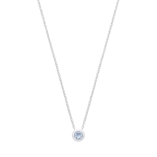 Silver  Blue Spinel CZ Round Pendant Necklace - GVK555