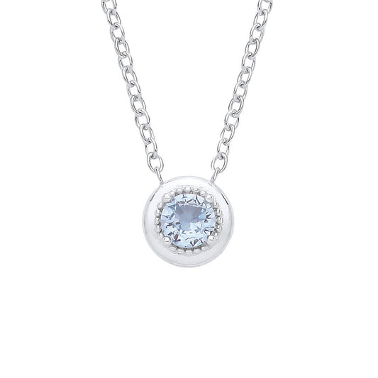 Silver  Blue Spinel CZ Round Pendant Necklace - GVK555