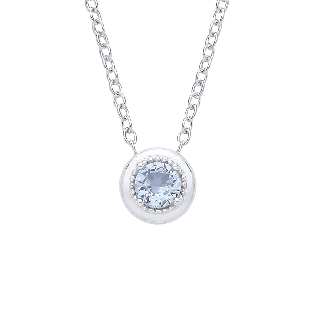 Silver  Blue CZ Icy Arctic Beaded Halo Lavalier Necklace - GVK555