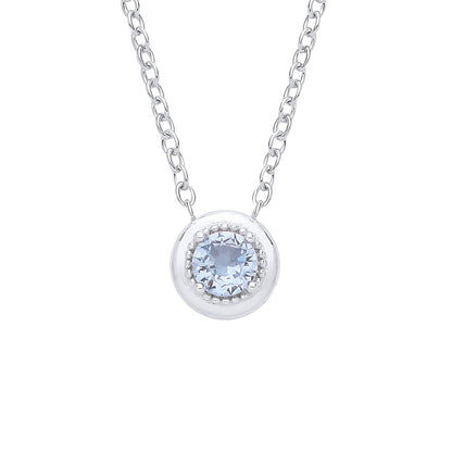 Silver  Blue CZ Icy Arctic Beaded Halo Lavalier Necklace - GVK555