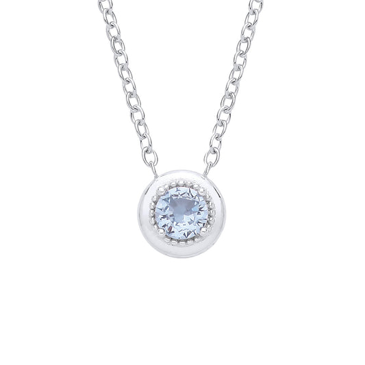 Silver  Blue CZ Icy Arctic Beaded Halo Lavalier Necklace - GVK555