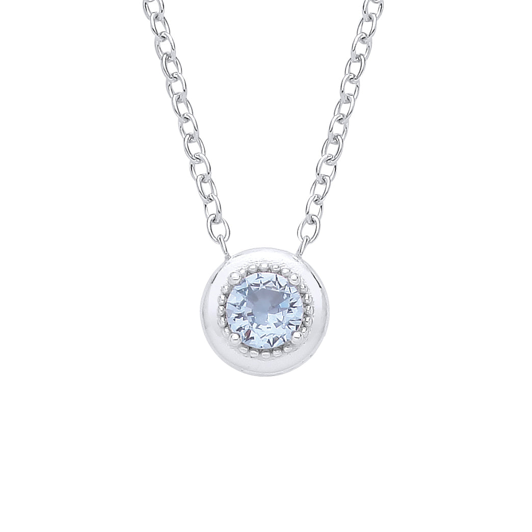 Silver  Blue Spinel CZ Round Pendant Necklace - GVK555