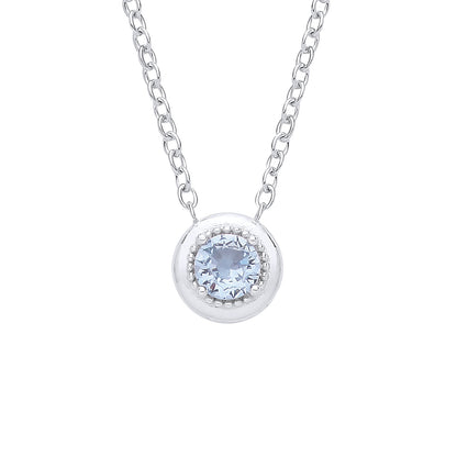 Silver  Blue Spinel CZ Round Pendant Necklace - GVK555