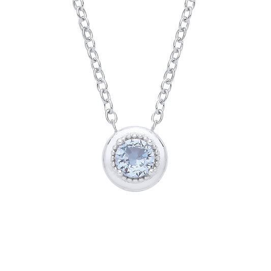 Silver  Blue Spinel CZ Round Pendant Necklace - GVK555
