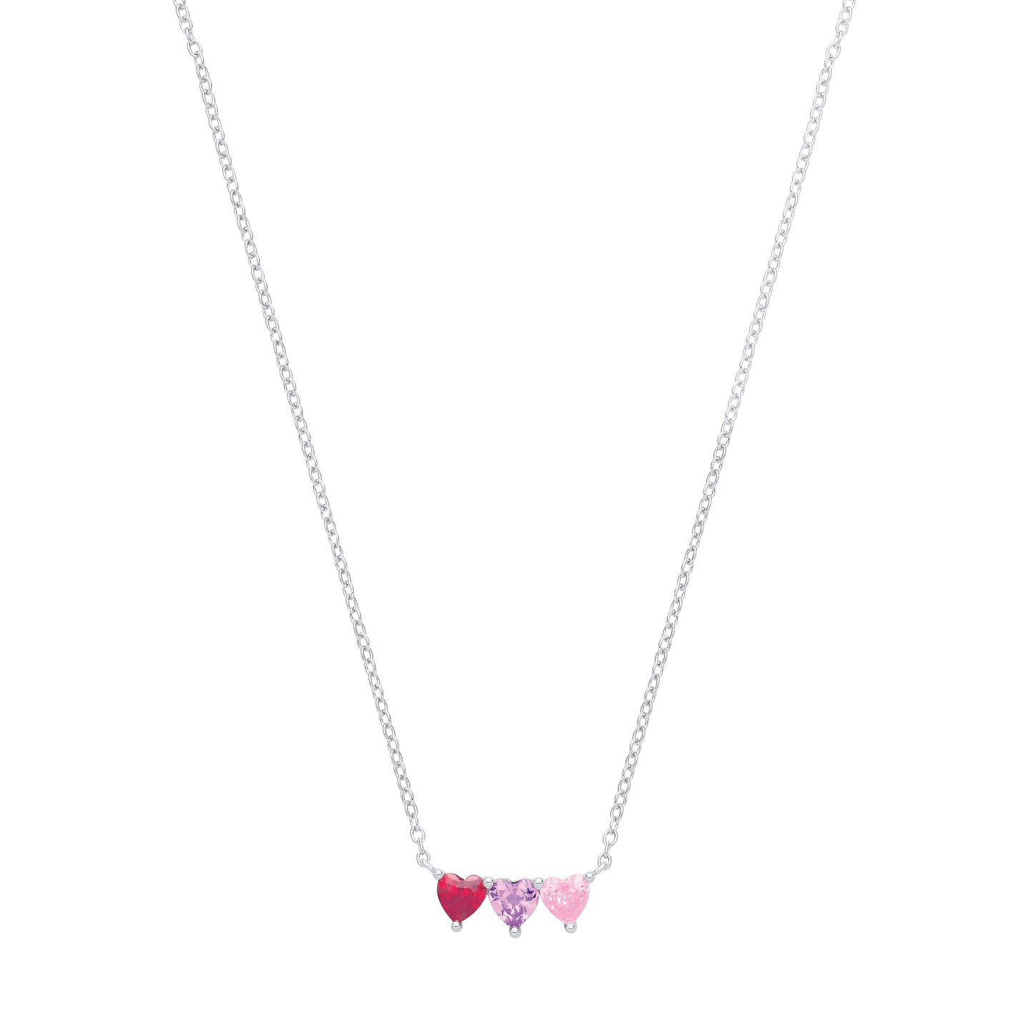 Silver  Pink Purple Red CZ Berry Palette Heart Trilogy Necklace - GVK556