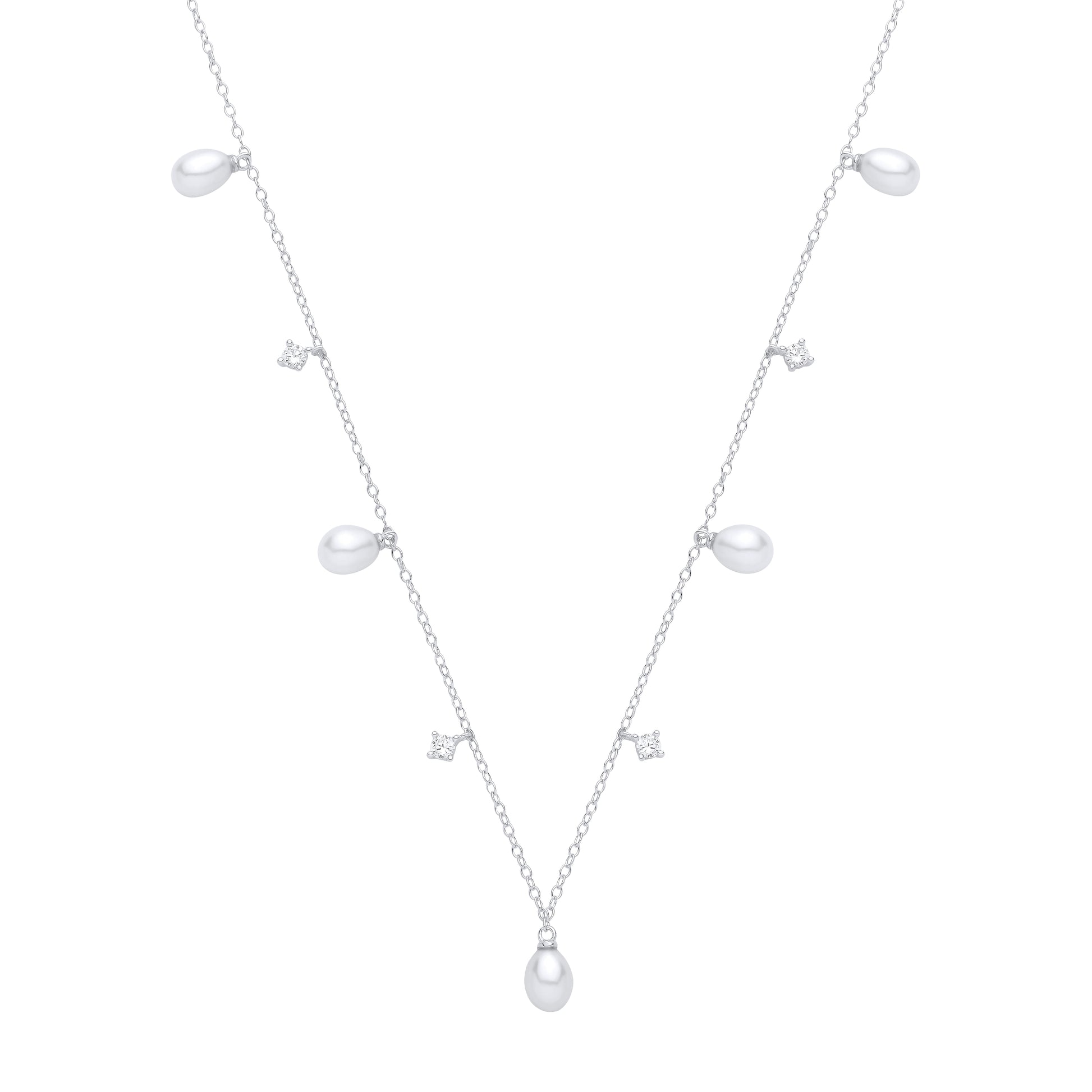 Silver  CZ & Fresh Water Pearl 4.5-5mm Necklace (16") - GVK559