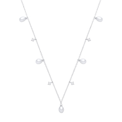 Silver  CZ & Fresh Water Pearl 4.5-5mm Necklace (16") - GVK559