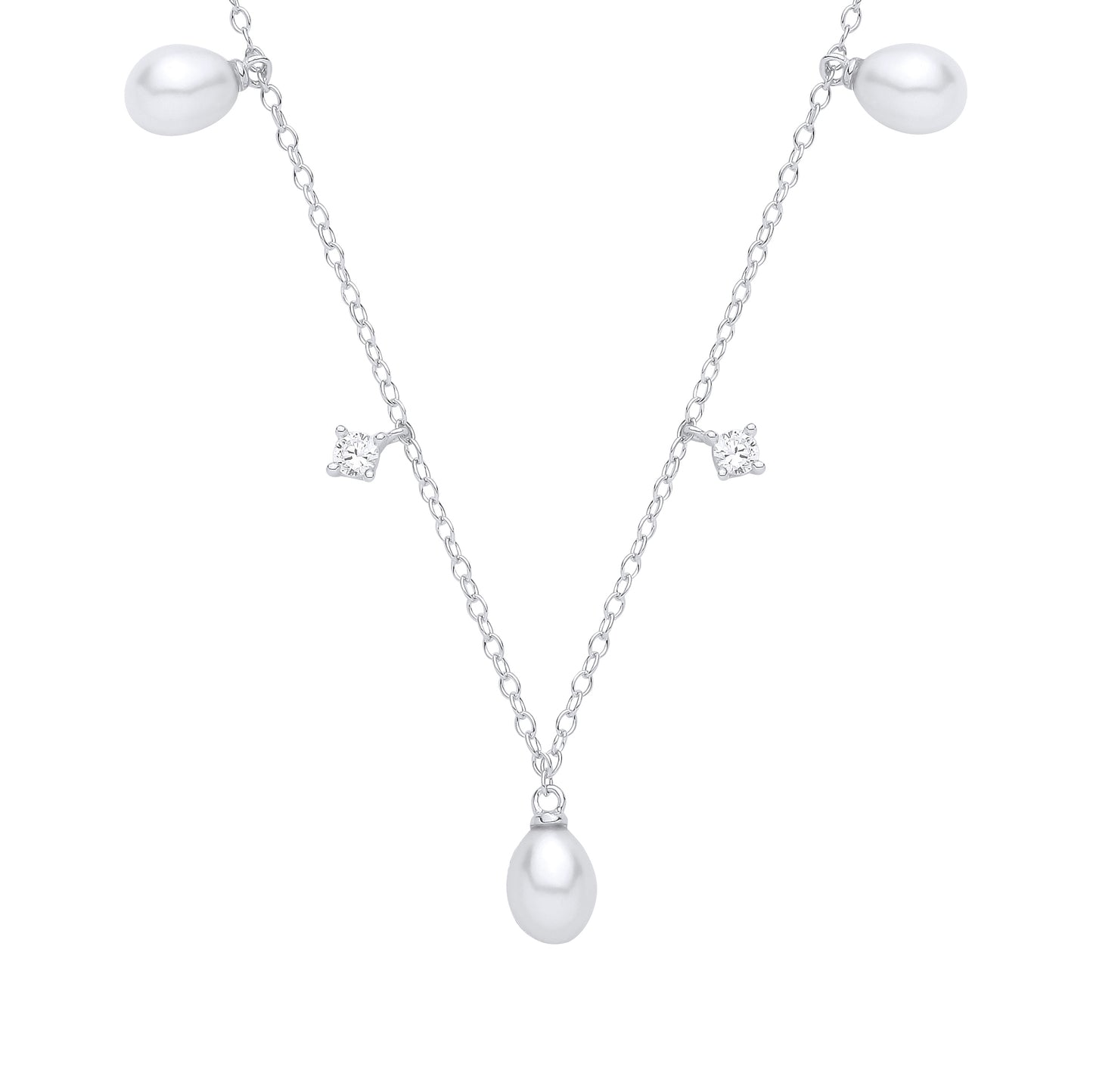 Silver  CZ & Fresh Water Pearl 4.5-5mm Necklace (16") - GVK559