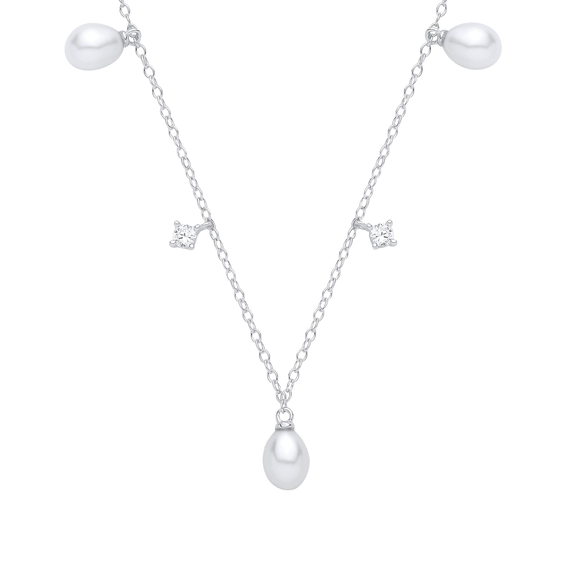 Silver  CZ & Fresh Water Pearl 4.5-5mm Necklace (16") - GVK559