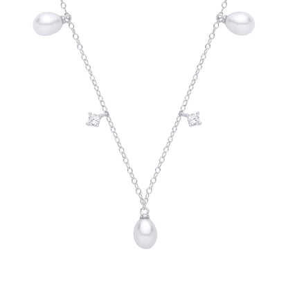 Silver  CZ & Fresh Water Pearl 4.5-5mm Necklace (16") - GVK559