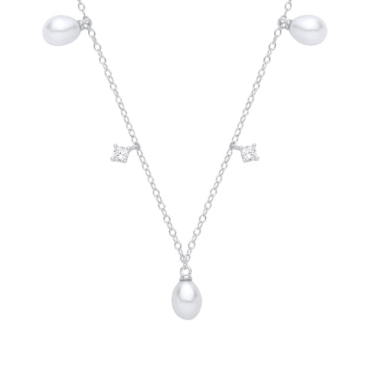 Silver  CZ & Fresh Water Pearl 4.5-5mm Necklace (16") - GVK559