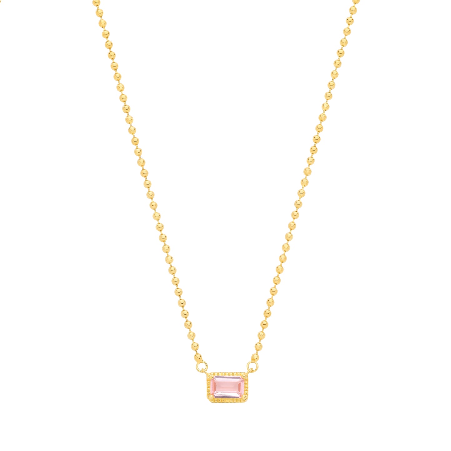 Gold-plated Silver  Pink CZ Beaded Pink Pool Oblong Necklace - GVK560
